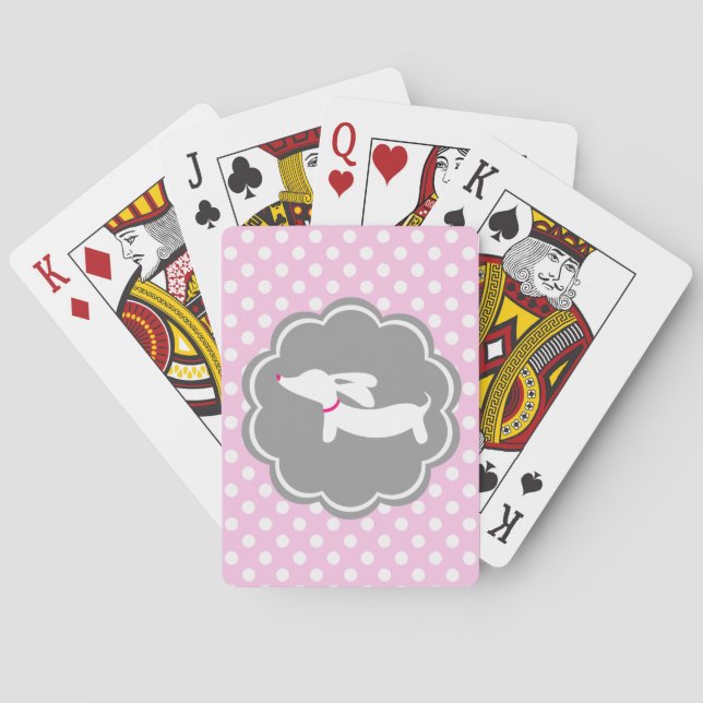 Pink and Grey Dachshund Playing Cards Gift (Back)