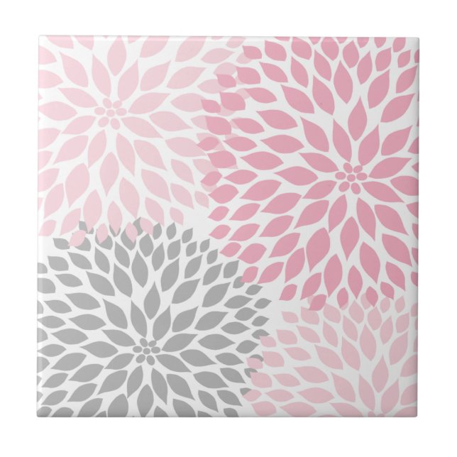 Pink and grey dahlia accent art tile (Front)