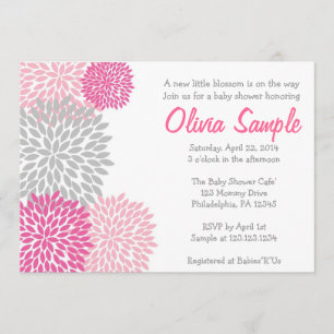 Pink and Grey Dahlia Baby Shower Invitation
