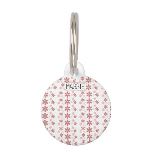 Pink and Grey Daisy Floral Pet Tag