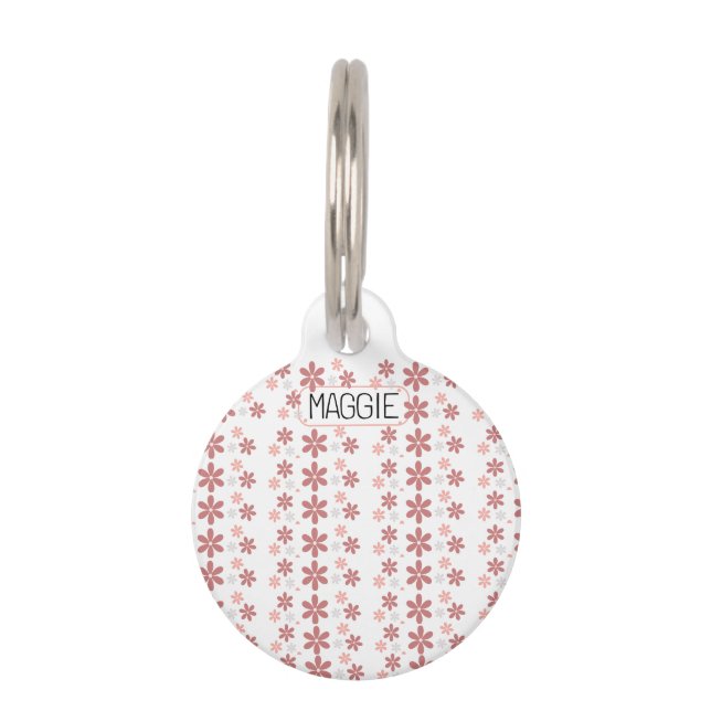 Pink and Grey Daisy Floral Pet Tag (Front)