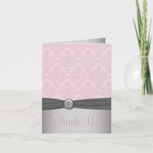 Pink and Grey Damask, Ballet Thank You Card