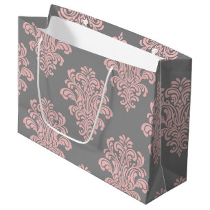 Pink and Grey Damask Pattern Large Gift Bag