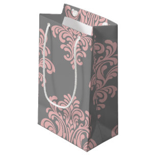 Pink and Grey Damask Pattern Small Gift Bag