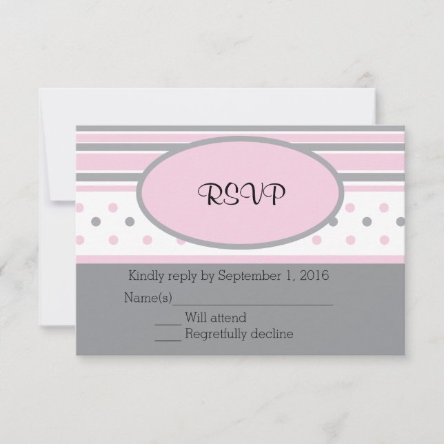 Pink and Grey Dots and Stripes RSVP (Front)