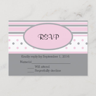 Pink and Grey Dots and Stripes RSVP Card