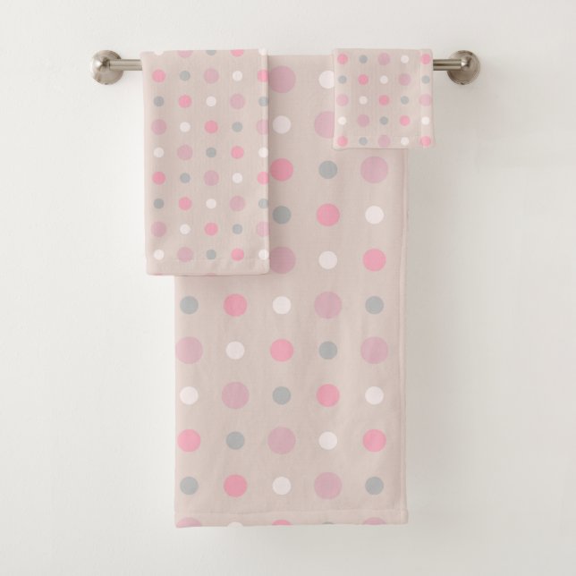 Pink and Grey Dots Bath Towel Set (Insitu)