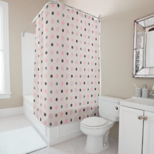Pink and Grey Dots Shower Curtain