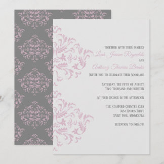 Pink and Grey Elegant Damask Invitation