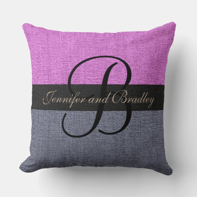 Pink and Grey Elegant Monogram Wedding Cushion (Front)