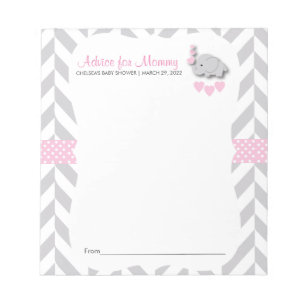 Pink and Grey Elephant   Baby Shower - Advice Notepad