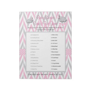 Pink and Grey Elephant Baby Shower Game 2 Notepad
