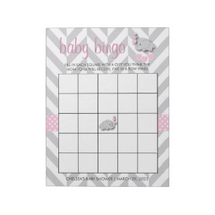 Pink and Grey Elephant Baby Shower - Game Notepad