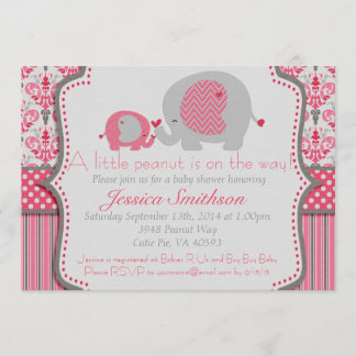 Pink and Grey Elephant Baby Shower Invitation