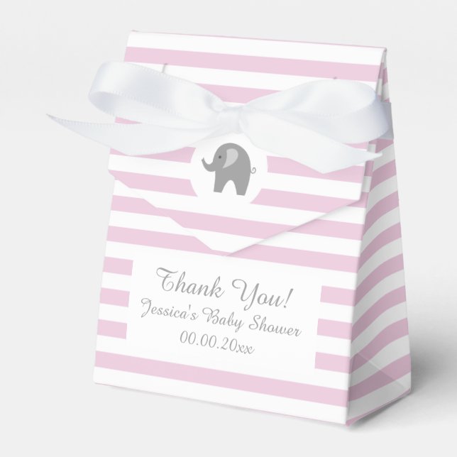 Pink and grey elephant baby shower party favour bo box (Front Side)