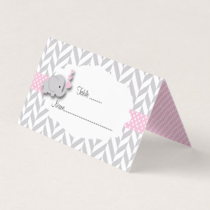 Pink and Grey Elephant Baby Shower   Place Cards