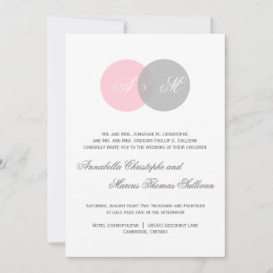 Pink and Grey Entwined Circles Wedding Invitation