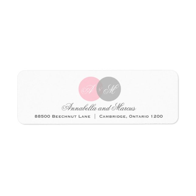 Pink and Grey Entwined Monogram Address Label (Front)