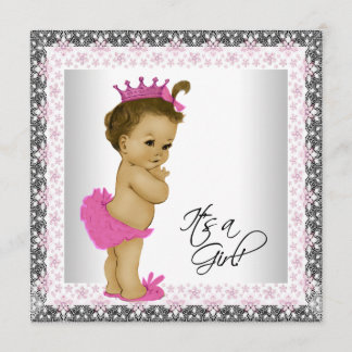 Pink and Grey Ethnic Baby Girl Shower Invitation