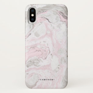 Pink And Grey Faux Marble Modern Personalised iPhone X Case