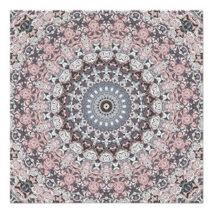 Pink and Grey Feminine Medallion Pattern Poster