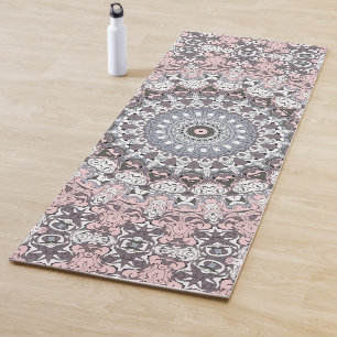 Pink and Grey Feminine Medallion Pattern Yoga Mat