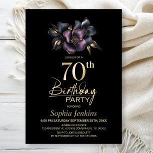 Pink and Grey Floral 70th Birthday Party Invitation