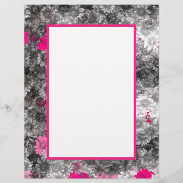 Pink and Grey Floral Art Custom Letterhead (Front)