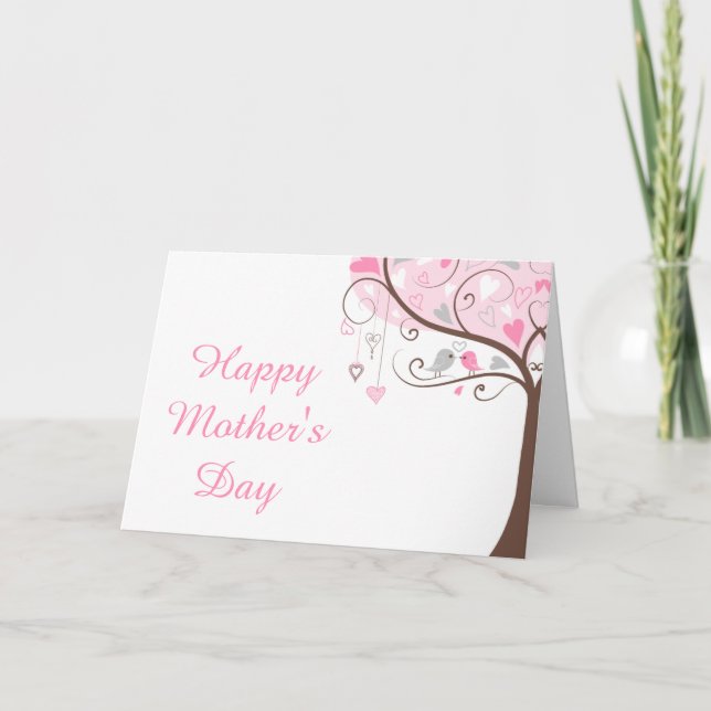 Pink and Grey Floral Bird Mother's Day Card (Front)