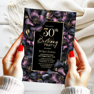 Pink and Grey Floral Border 30th Birthday Party Invitation