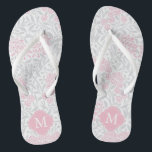 Pink and Grey Floral Damask Monogrammed Jandals<br><div class="desc">Beautiful and elegant floral damask pattern and quatrefoil frame monogram.</div>