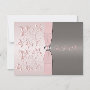 Pink and Grey Floral RSVP Card