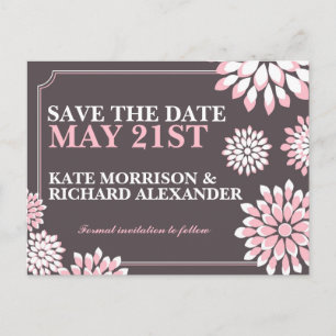 Pink and Grey Floral Save The Date Postcard