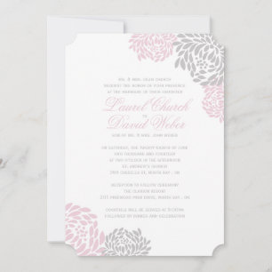 Pink and Grey Floral Wedding Invitations