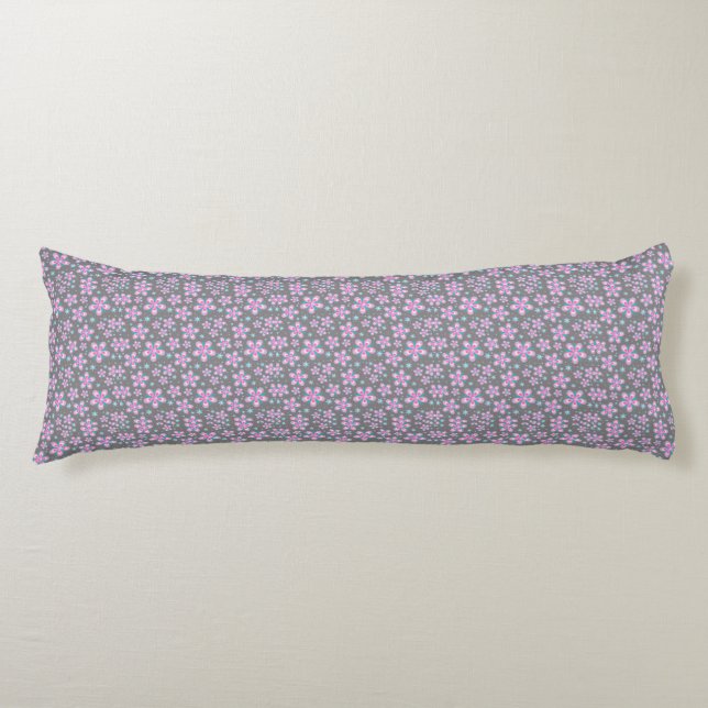 Pink and Grey Geometric Florals Body Pillow (Front)