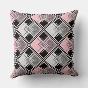 Pink and grey geometric patchwork #patchwork Cushion