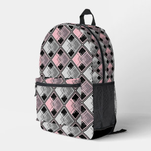 Pink and grey geometric patchwork #patchwork Printed Backpack