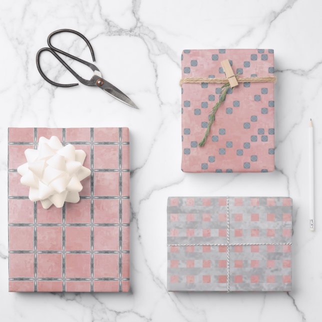 Pink and Grey Geometric  Wrapping Paper Sheets (Front)