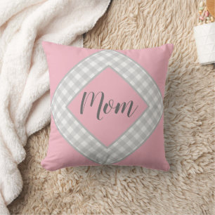 Pink and Grey Gingham Quilting Square Mothers Day Cushion