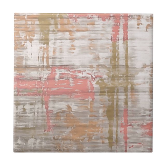 Pink and Grey Grunge Artistic Abstract Tile (Front)