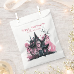 Pink and Grey Haunted House Happy Halloween Favour Bags