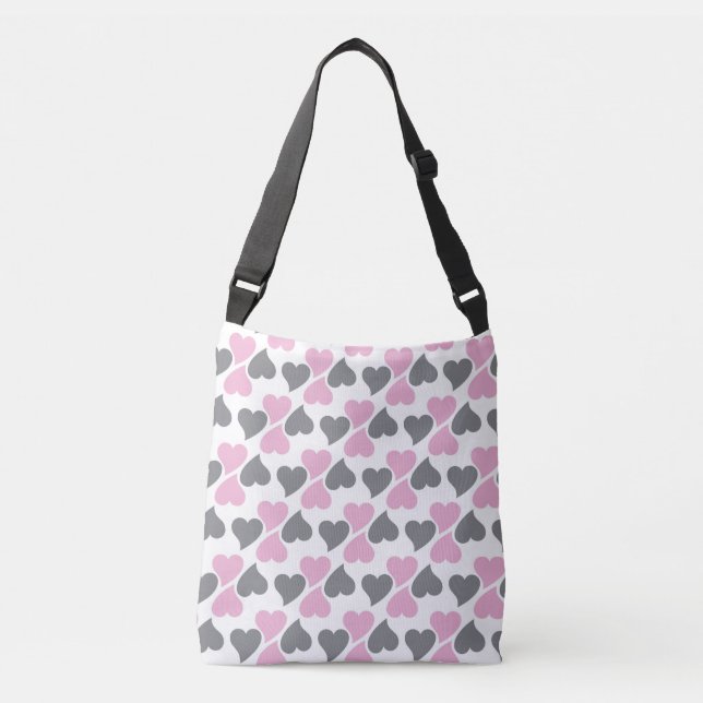 Pink and Grey Hearts  Crossbody Bag (Front)