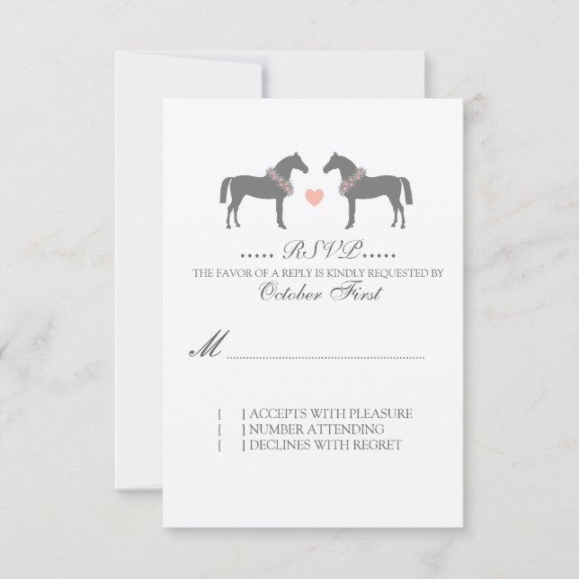 Pink and Grey Horses Wedding RSVP (Front)