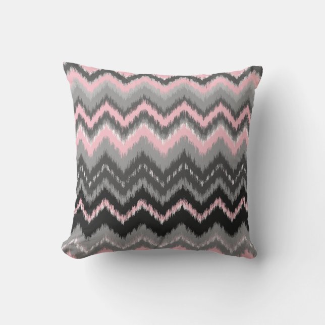 Pink and Grey Ikat Chevron Cushion (Front)