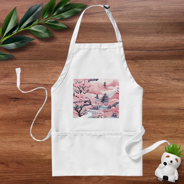 Pink and Grey Japanese Scenery Apron (Creator Uploaded)