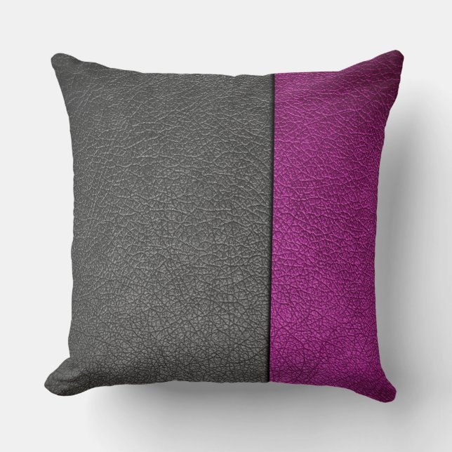 Pink and Grey Leather Cushion (Front)
