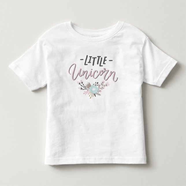 Pink and Grey Little Unicorn Hand Lettered Floral Toddler T-Shirt (Front)