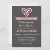 Pink and Grey Love and Heart Wedding Invitation