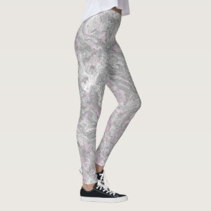 pink and grey Marble Swirl Abstract Leggings
