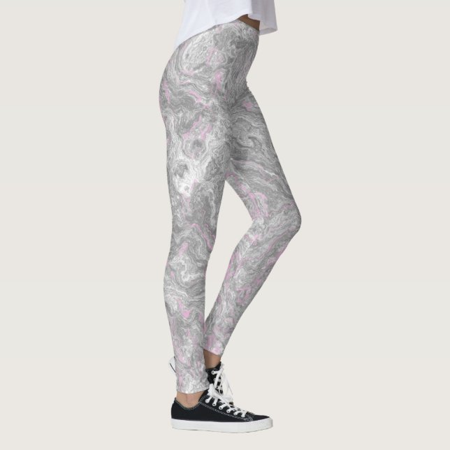 pink and grey Marble Swirl Abstract Leggings (Right)